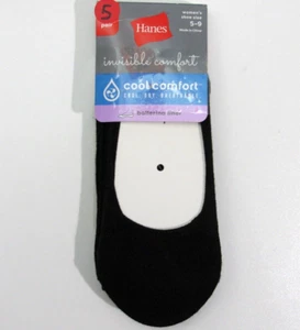 Hanes Women's Invisible Comfort 5 Pack Mid Cut Liner Socks Black Shoe Size 5-9 - Picture 1 of 4