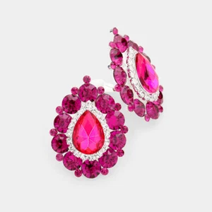 Stylish Women's Pave Trim Crystal Teardrop Evening Clip On Earrings - Picture 1 of 1
