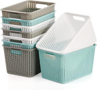 WUWEOT 9 Pack Plastic Storage Basket Bins Organizer, Cabinet and Shelf... 