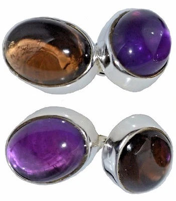 Gemelos de amatista y cuarzo ahumado en PLATA DE LEY 925 cadena 4 gemas gemelos Foto 1 de 4