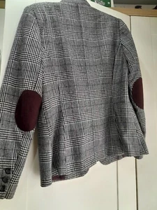 Check Hacking Jacket Blazer Contrast Elbow Patches Size 16 - Picture 1 of 8