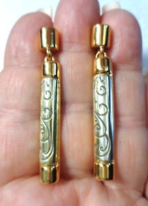 Unsigned BRIGHTON, Gold Tone, Vintage Detailed Dangle Earrings Set. - Picture 1 of 3