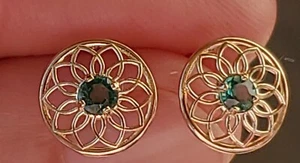 Emerald Lab-Created Round Cut Stud Earrings 10kt Solid Yellow Gold - Picture 1 of 24