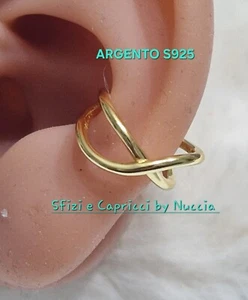 Ear cuff Infinito Linea sinuosa In ARGENTO S925 ALE Dorato mono orecchino - Foto 1 di 4