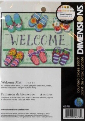 #6978 DIMENSIONES MUY "ALFOMBRA DE BIENVENIDA" CHANCLAS CONTADO PUNTO DE CRUZ KIT - ¡NUEVO EN PAQUETE! Foto 1 de 2
