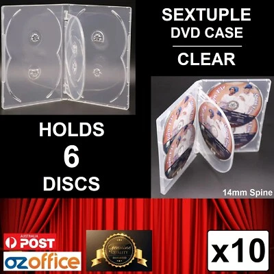 10 x PREMIUM QUALITY Sextuple Clear DVD Case Holds 6 DVD Covers 14mm Spine - Image 1 of 4