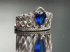 925 STERLING SILVER COBALT BLUE & CLEAR CZ's DIADEMA CROWN RING. SIZE 6