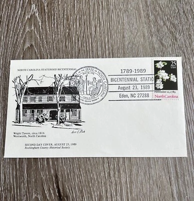 NORTH CAROLINA STATEHOOD BICENTENNIAL WENTWORTH NC 1989 STAMP SECOND DAY COVER - Image 1 of 4