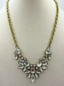 Forever 21 Crystal Rhinestone V-Shape Floral Brass Tone Prom Formal Necklace - Picture 1 of 21