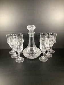 Vintage Cristal D’Arques Longchamp Decanter W/ Stopper & 8 Wine Glasses EUC - Picture 1 of 16