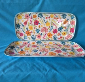 Pioneer Woman Melamine Serving  Platter Trays Set of 2 Rectangle Floral 15” - Picture 1 of 5
