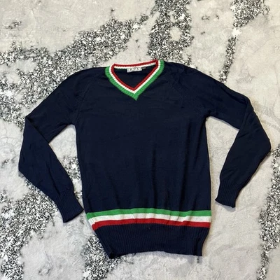 Pol Sweater Womens Size Small Navy Blue Striped V Neck Lightweight - Image 1 of 4