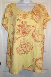 Excellent Yellow/Rust Print COLDWATER CREEK Short Sleeve Top - XL - Imagen 1 de 1