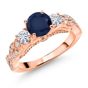 18K Rose Gold Plated Silver Sapphire and White Moissanite Engagement Ring For - Picture 1 of 4