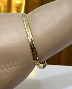 Gold Tone Herringbone Chain Bracelet Minimalist Elegant - Picture 1 of 6