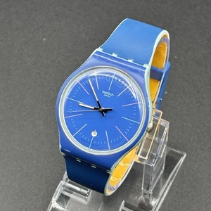 Swatch Blue Layered SUOS403 Swiss Watch 41mm w/ Date Window & Silicon Band - Picture 1 of 8
