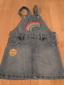 Children's Place Denim Jumper Girls Sz 3T with Smiley Face & Rainbow.   - Picture 1 of 6