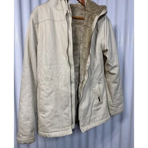 Abrigo Chaqueta Mujer Cáñamo Hoodlamb Talla Mediana Con Capucha Piel Crema Forrada Lona Pesada - Imagen 1 de 8