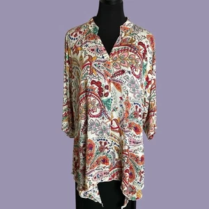 Grand & Greene Blouse Rayon Button Down Handkerchief Hem Size Large - Picture 1 of 8