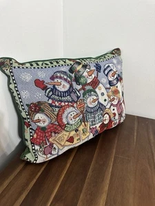 Snowman Tapestry Pillow Green Let It Snow Christmas 17x12 - Picture 1 of 8