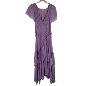 Sundance lila Mary Anne Stufen Crinkle Rüschen Gürtel Chiffon Kleid Größe PM - Bild 1 von 18