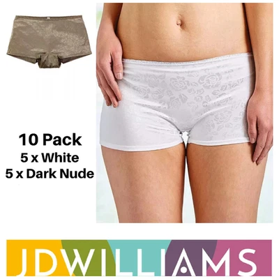 Pantalones Cortos Mujer Big Knickers Profundos Talla 14/L Paquete de 10 5 x Blanco 5 x Desnudo Foto 1 de 3