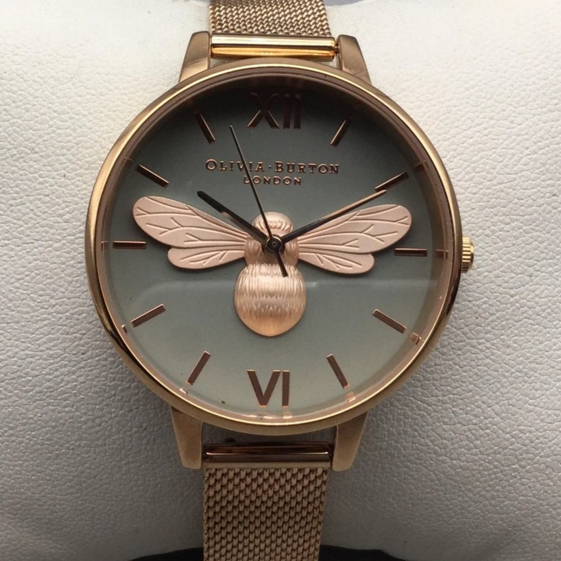 Reloj Olivia Burton London 3D Bee para mujer 34 mm esfera gris oro rosa batería nueva Foto 1 de 4