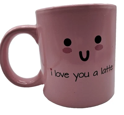Taza de café de cerámica de gran tamaño cara rubor rosa con leche I Love You taza 4,5" de alto Foto 1 de 4