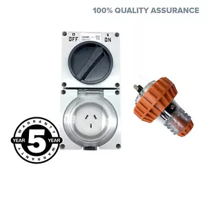 10A AMP Switched Socket Outlet with 3 Pin Male Plug Industrial IP66 Waterproof - Picture 1 of 9