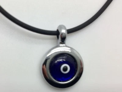 Collar Gargantilla Mal de Ojo Mati Nazar Goma Plata Colgante Dije Cuero Negro Foto 1 de 4