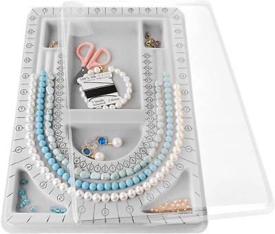 Beading Design Board w/ Cover Grey Flocked 6 Slots 3 U-Channels for Jewelry - Image 1 of 4