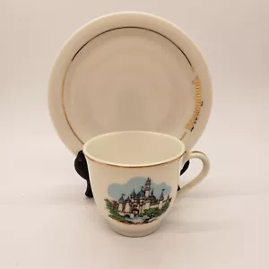 Walt Disneyland Tea Cup & Saucer Set Cinderellas Castle Gold Trim - Picture 1 of 7