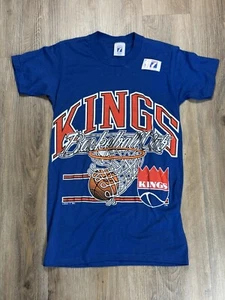 Vintage 90s Sacramento Kings Old Deadstock Blue Big Logo T Shirt Size Small - Picture 1 of 6