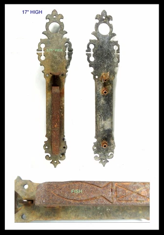 Antique Door Gate Handle Thumb Latch Wrought Iron-Handle has FISH Design Cover