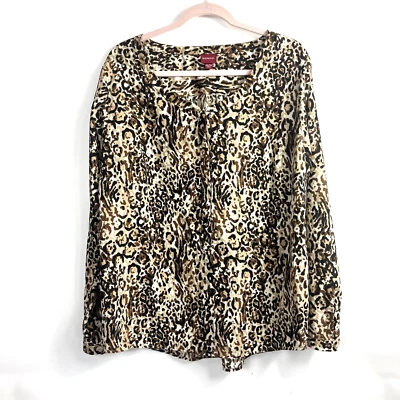 Mujer Merona Marrón Beige Negro Crema Estampado Leopardo Cuello Barco Manga Larga XXL Foto 1 de 4