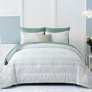 7PCS Striped Duvet Comforter Set Queen Size Fitted Sheet Bedding Pillowcases New - Picture 1 of 56