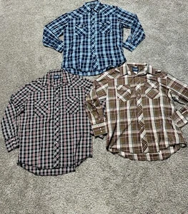Vintage Wrangler Mens Shirt Large Pearl Snap Lot 3 Minor Wear FLAW* Plaid Long - Picture 1 of 17
