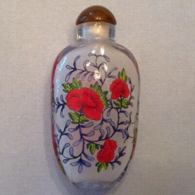 ~Vintage Inside Reverse Painted Chinese Snuff Bottle ~ Traditional Floral Design - Image 1 of 2
