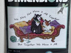 Vintage '99 NOS Dimensions gestempelt Mini Kreuzstich Set 6829 Katzen Couch Together - Bild 1 von 6