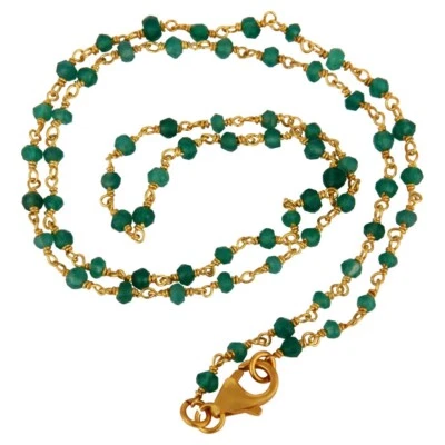 Collar de cadena de cuentas de piedras preciosas de ónix verde chapado en oro de 18 quilates de 18 pulgadas en varias piedras Foto 1 de 4