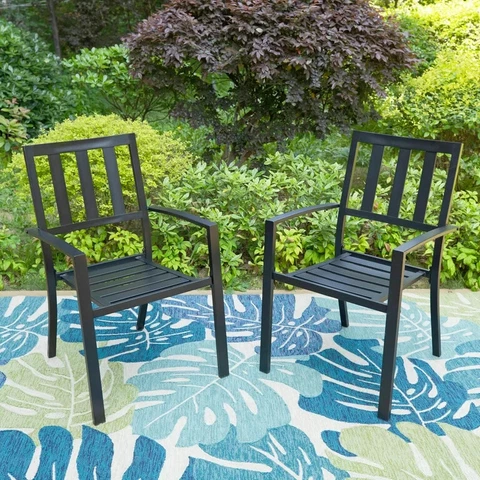 MF Studio Set of 2 Patio Outdoor Dining Chairs, Metal Stackable Bistro Chairs fo Cover