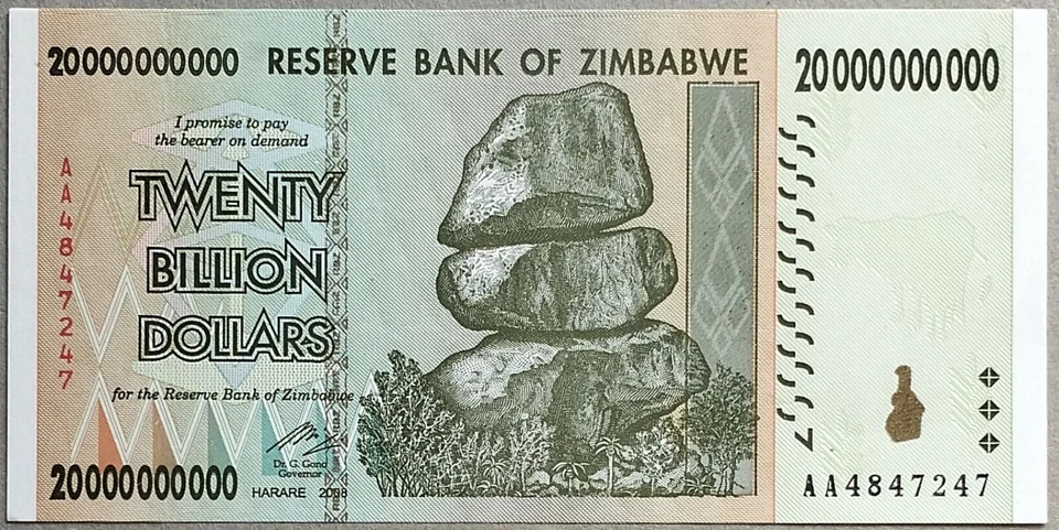 Zimbabwe 2008 20 Billion (20000000000) Dollars Note AA 4847247 - Image 1 of 2
