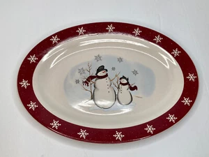 Plato para servir ovalado copo de nieve muñeco de nieve gres Royal Seasons 14" nuevo con caja defectuosa - Imagen 1 de 6