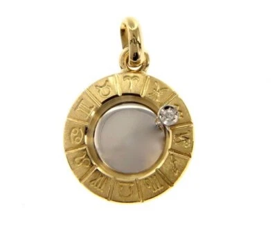 COLGANTE MEDALLA ZODIACAL DIAMANTE 20mm SIGNO ZODIACAL ORO AMARILLO BLANCO 18K Foto 1 de 4