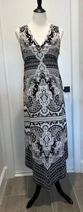 NWT INC International Concepts Handkerchief Hem B&W Printed Maxi Dress, Size L - Picture 1 of 7