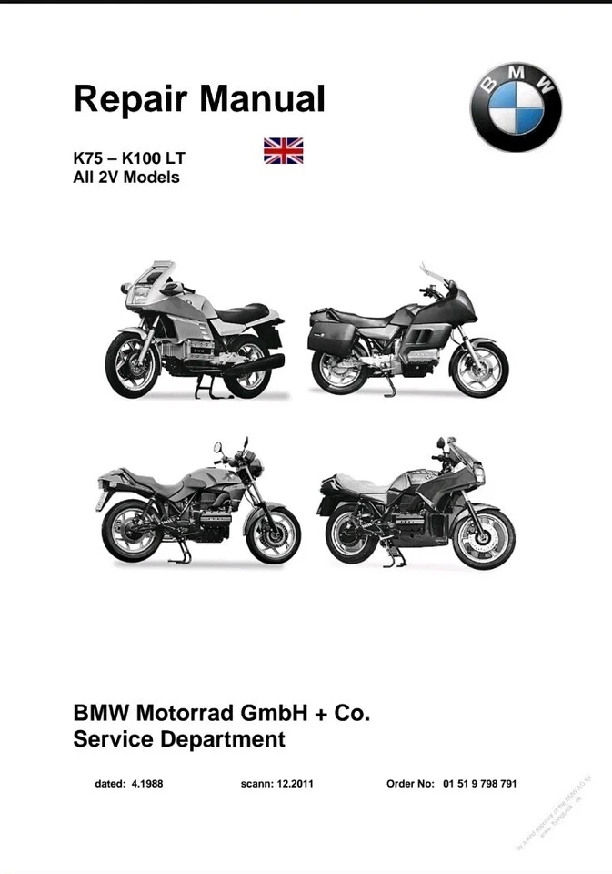 MANUALE OFFICINA REVISIONE RIPARAZIONE PDF BMW K75 K100 2V - Immagine 1 di 1