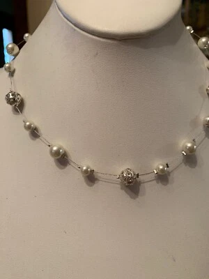 "Collar de perlas y cuentas de plata Carolee 15,5"" M57 nuevo sin etiquetas" Foto 1 de 4