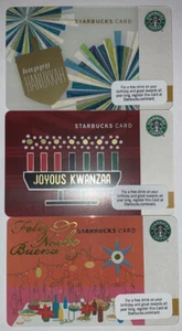 NUEVO Starbucks 2010 Juego de 3 Tarjetas de Vacaciones Happy Hanukkah Kwanzaa Feliz Noche - Imagen 1 de 1