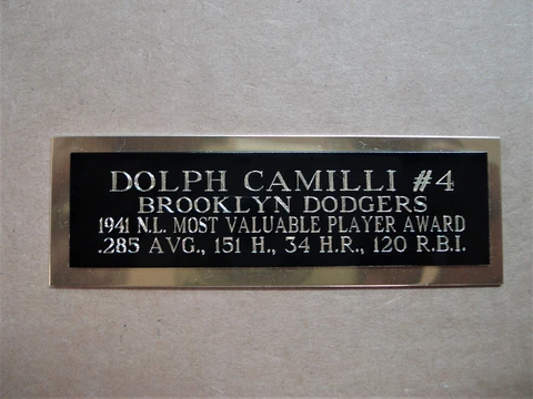 Dolph Camilli Dodgers 1941 NL MVP Award Baseball Card Plaque Nameplate 1" X 3" Cover