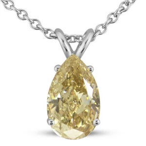 Diamond Solitaire Pendant Natural Pear Brown Color 14K White Gold 0.72 ct IGI - Picture 1 of 4